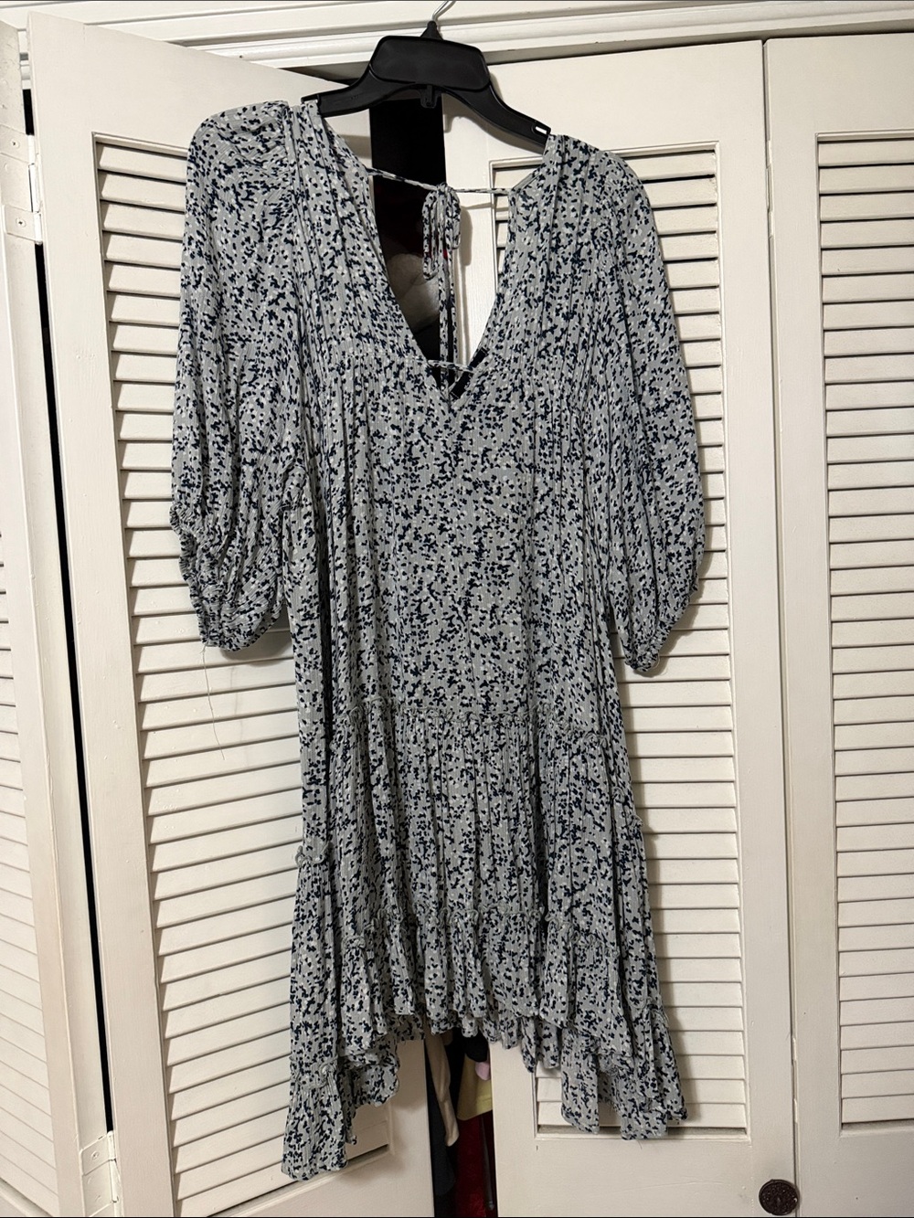 Light Blue Floral Tie-Back Smock Dress